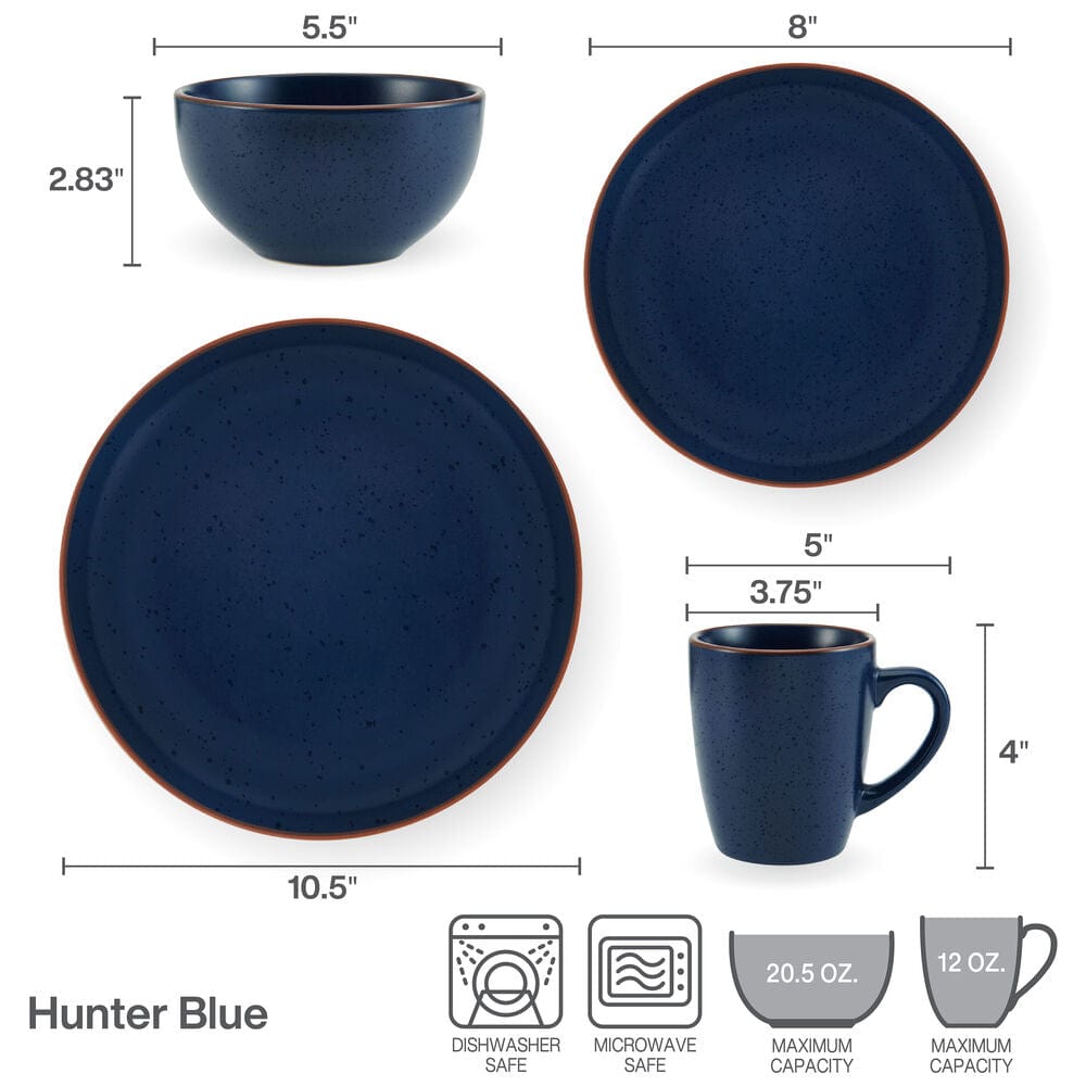 Hunter Blue 16 Piece Dinnerware Set. Service for 4