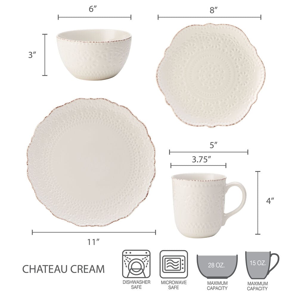Chateau Cream 16 Piece Dinnerware Set. Service for 4