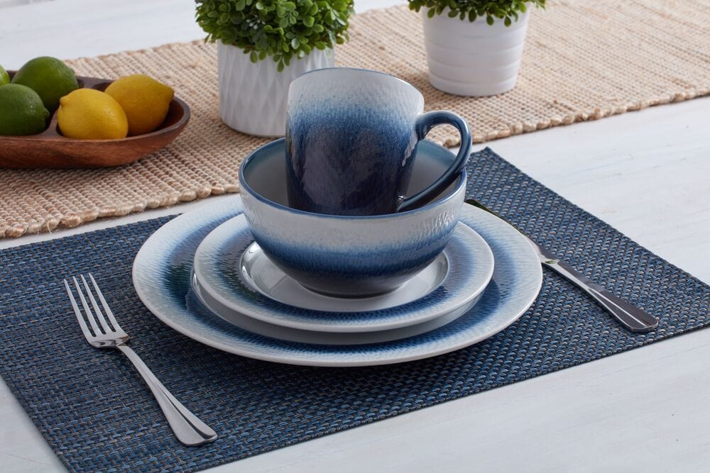 Eclipse Blue 16 Piece Dinnerware Set. Service for 4