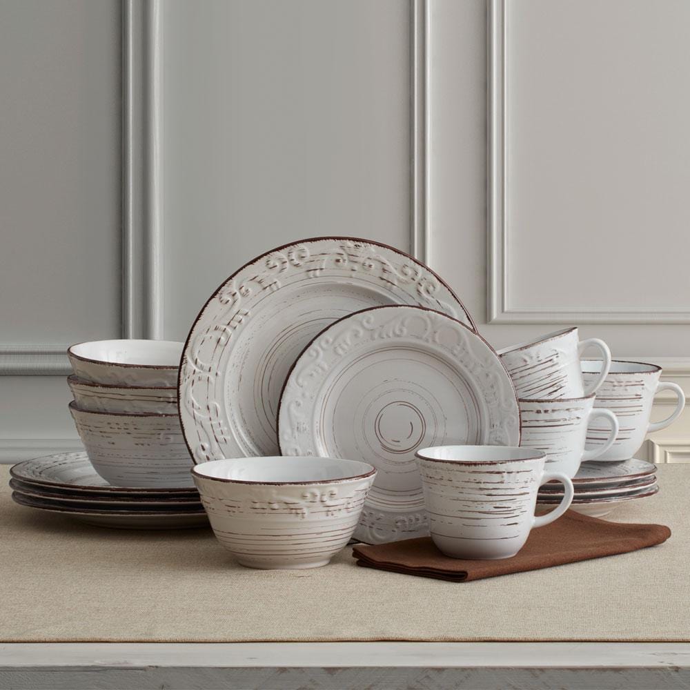 Trellis White 16 Piece Dinnerware Set. Service for 4