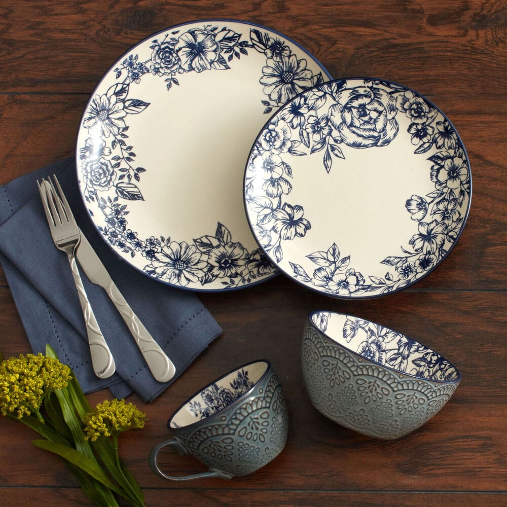 Gabriela Blue 16 Piece Dinnerware Set. Service for 4