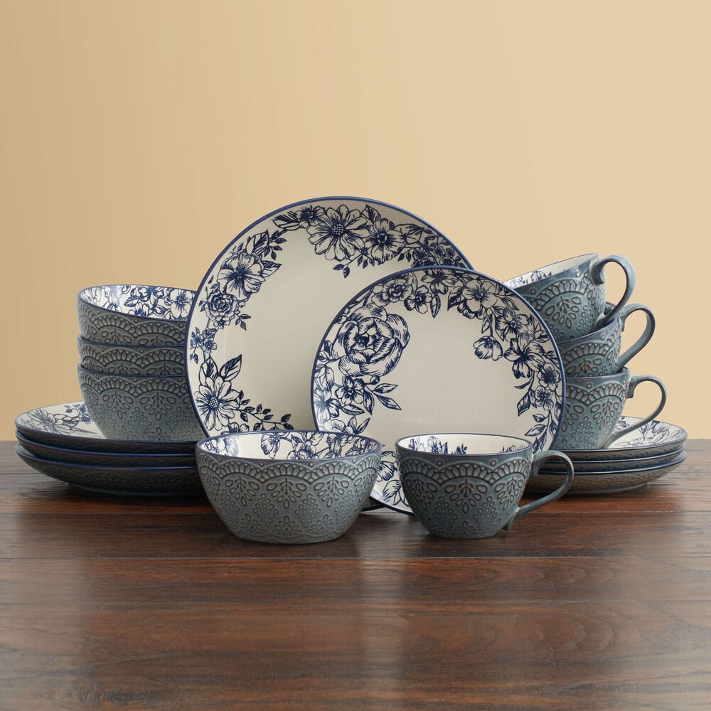 Gabriela Blue 16 Piece Dinnerware Set. Service for 4