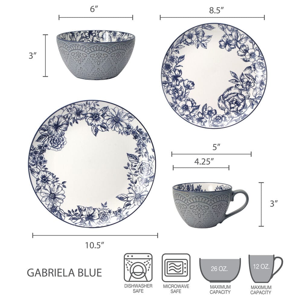 Gabriela Blue 16 Piece Dinnerware Set. Service for 4