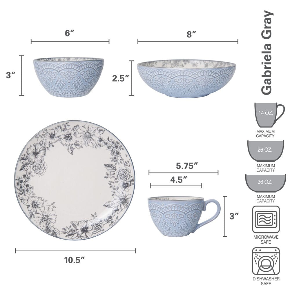 Gabriela Gray 16 Piece Dinnerware Set. Service for 4
