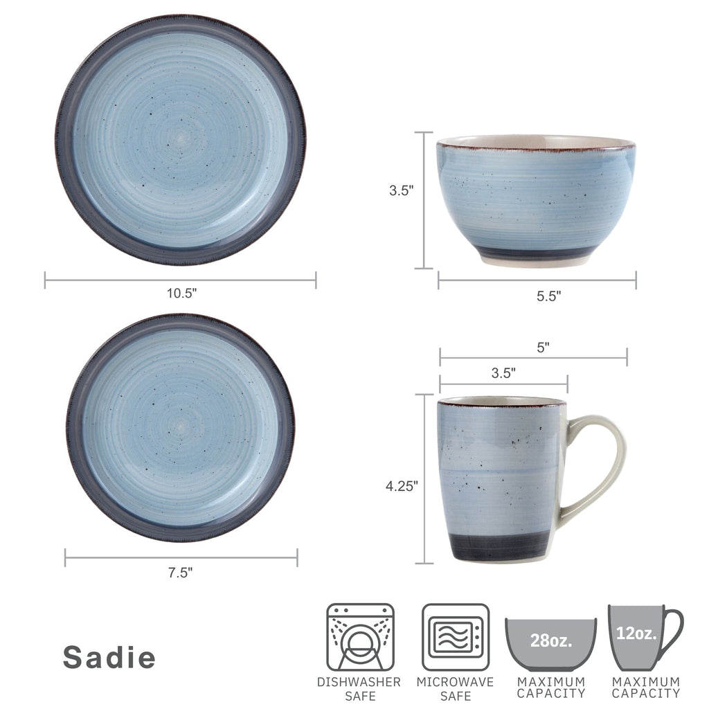 Sadie Blue 16 Piece Dinnerware Set. Service for 4