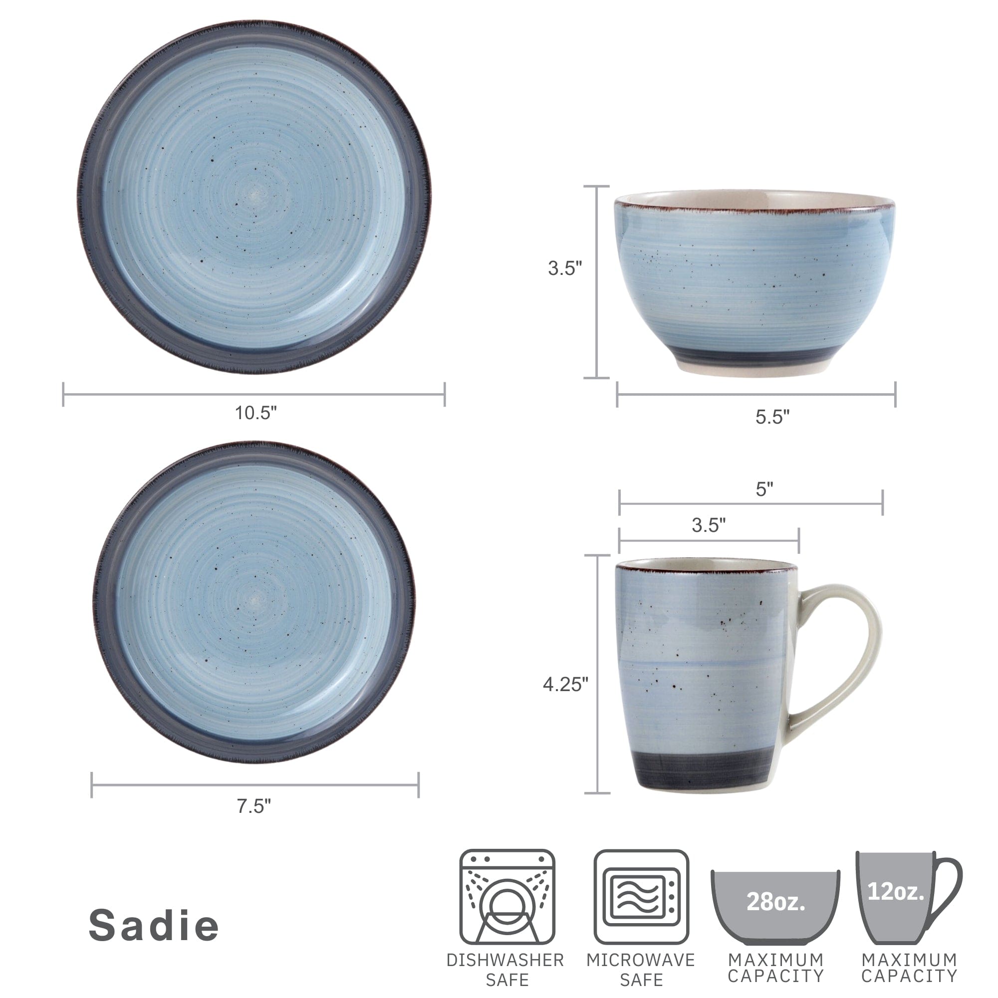 Sadie Blue 16 Piece Dinnerware Set. Service for 4