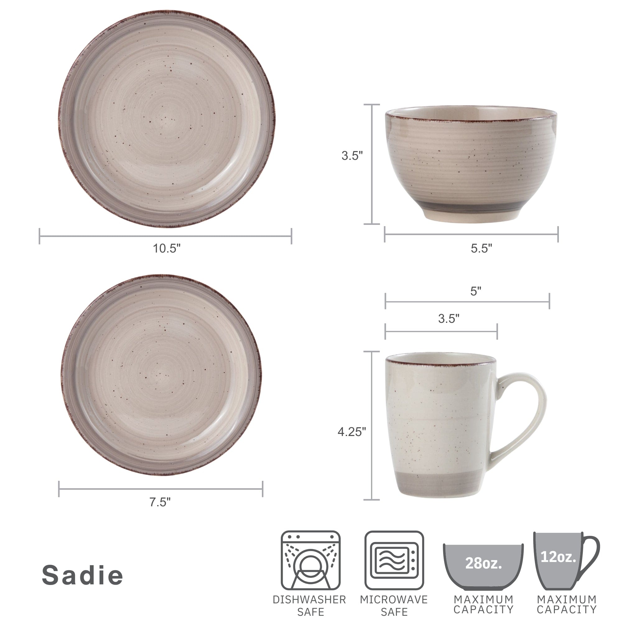Sadie Cream 16 Piece Dinnerware Set. Service for 4
