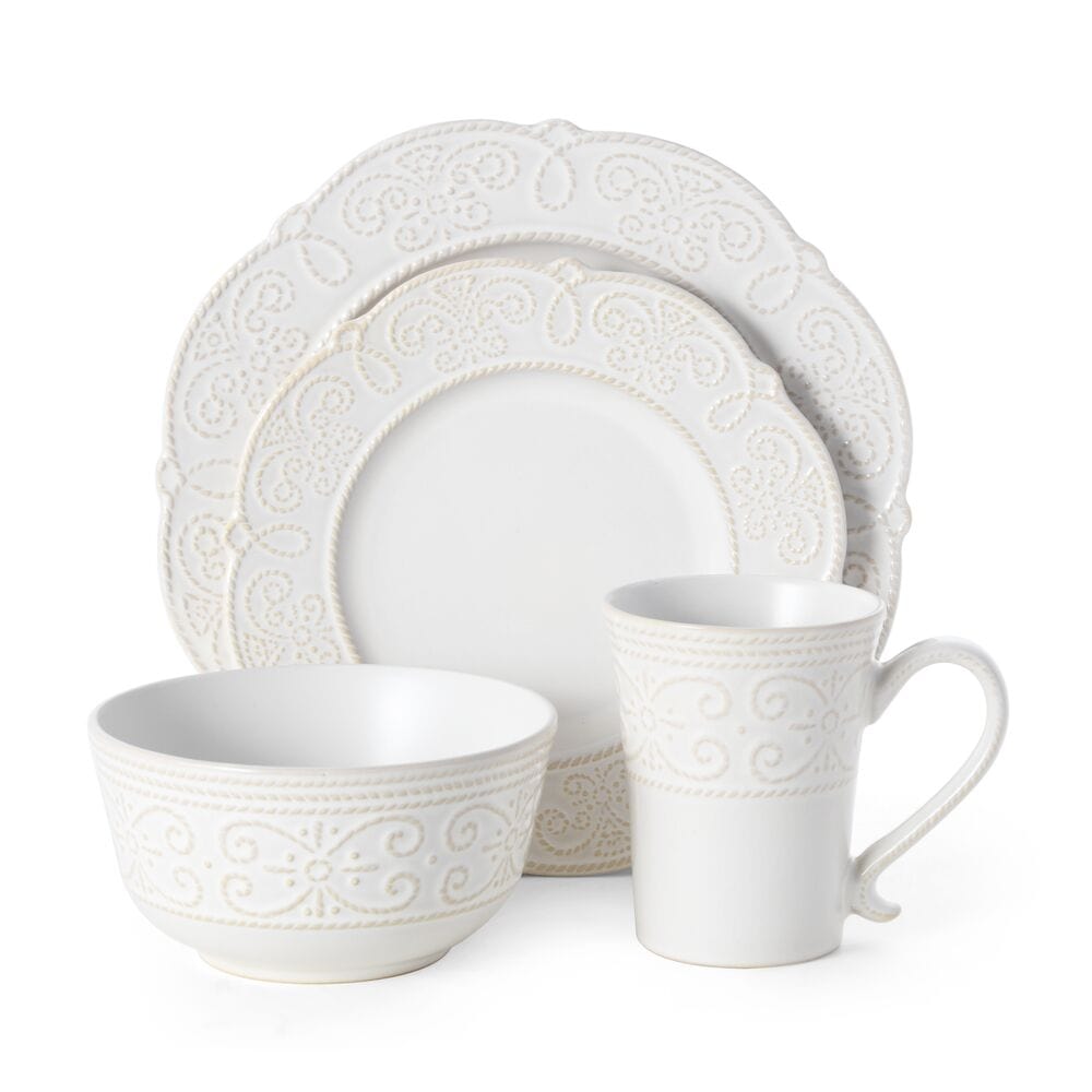 Abby White 16 Piece Dinnerware Set. Service for 4