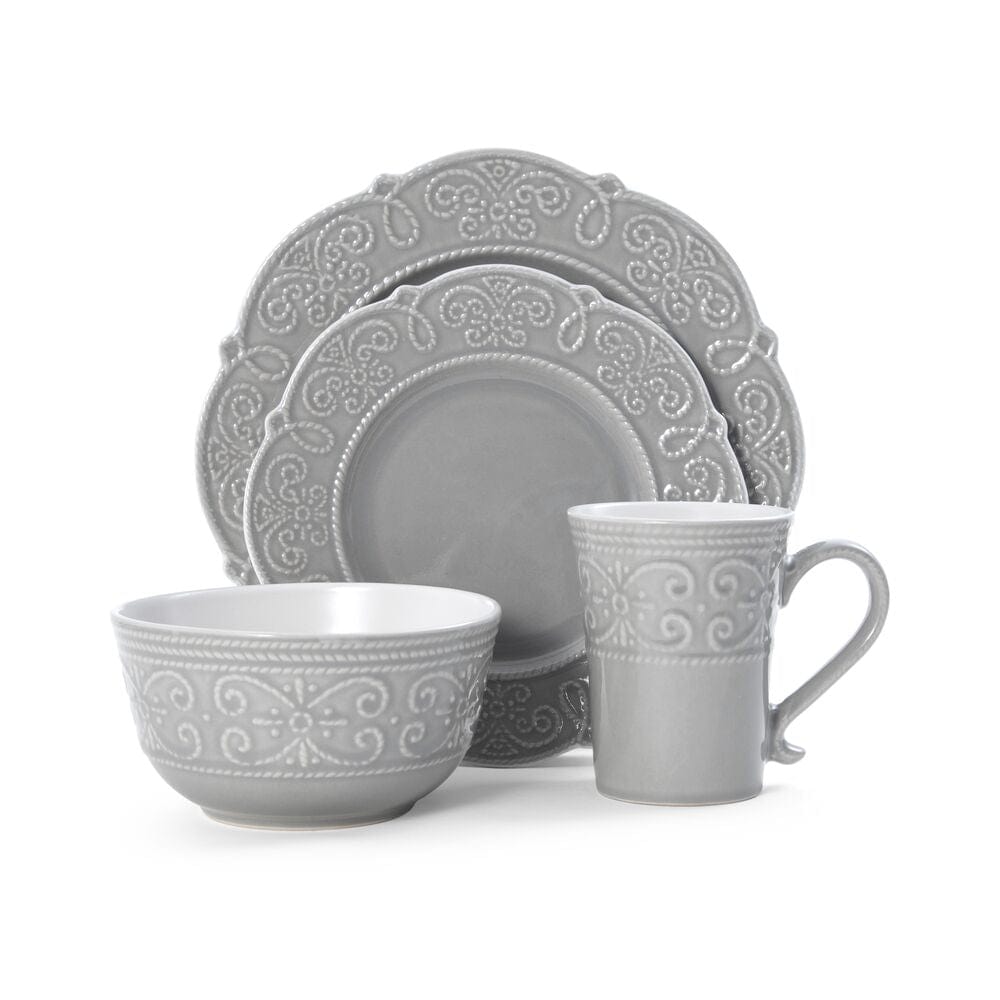 Abby Gray 16 Piece Dinnerware Set. Service for 4
