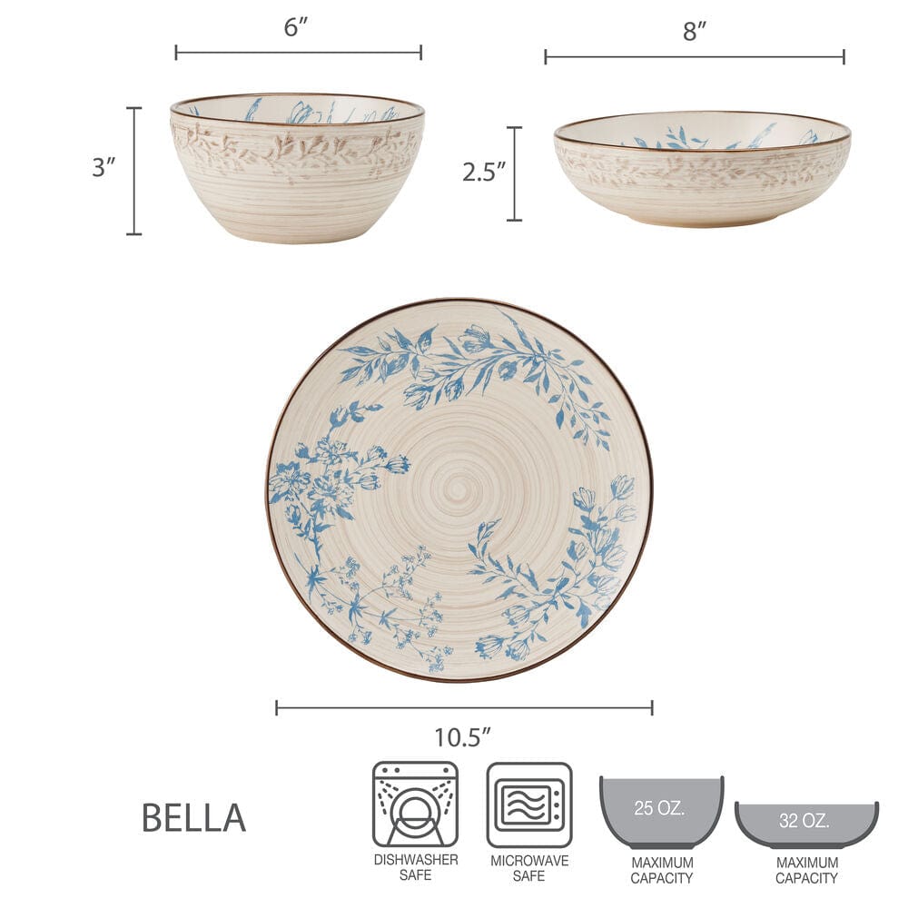 Bella 12 Piece Dinnerware Set. Service for 4