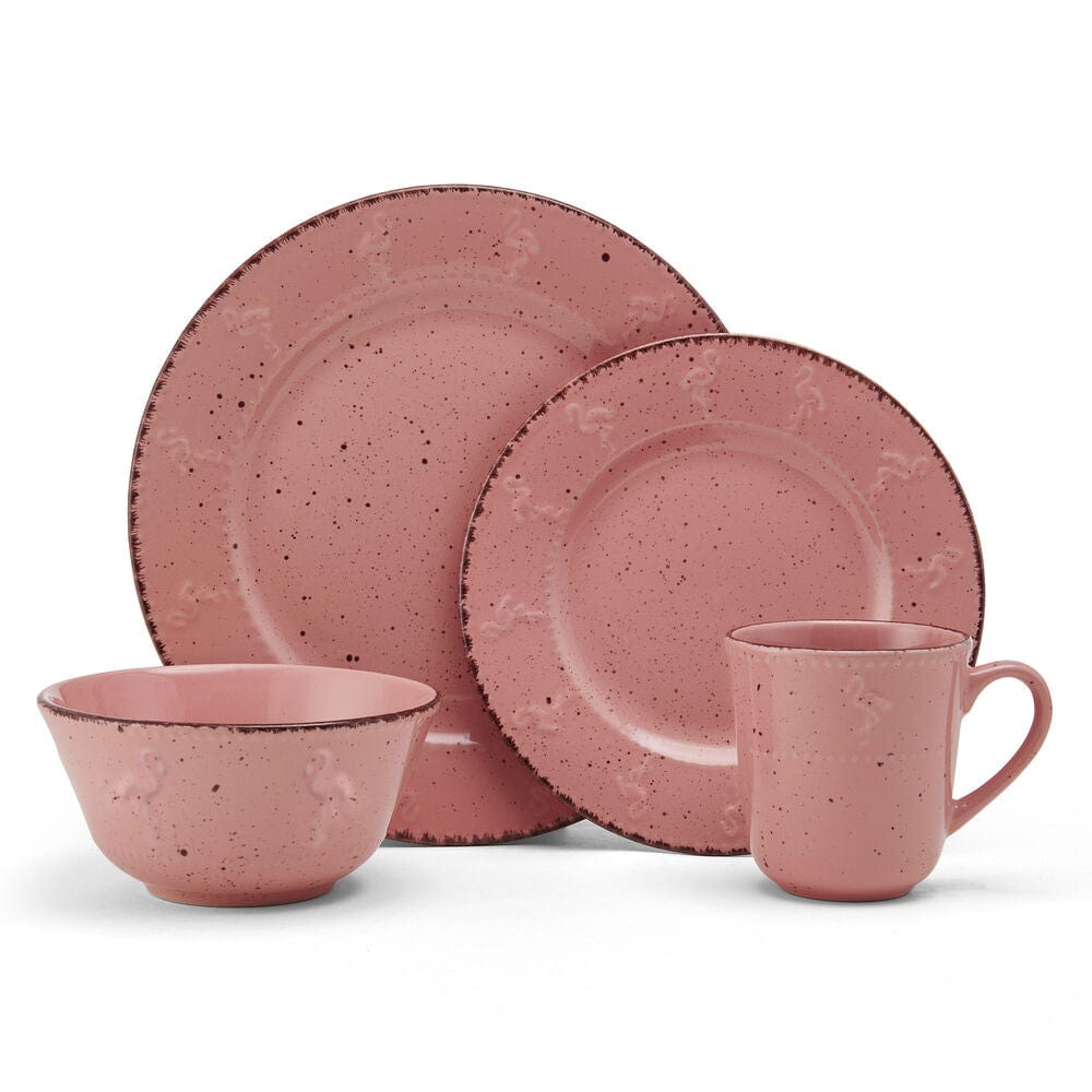 Flamingo Pink 16 Piece Dinnerware Set. Service for 4