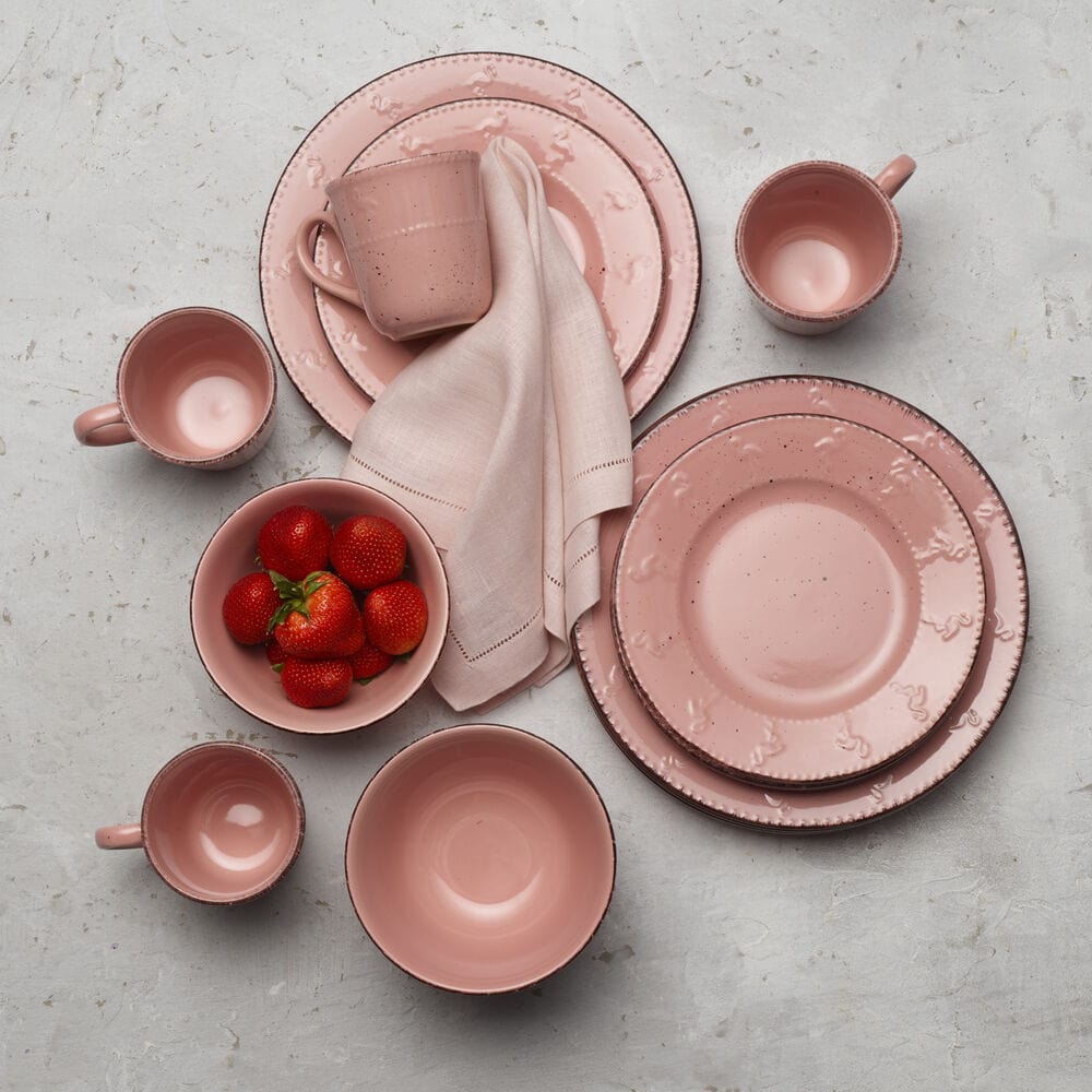 Flamingo Pink 16 Piece Dinnerware Set. Service for 4