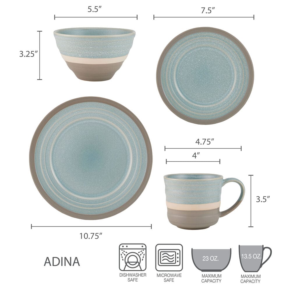 Adina 16 Piece Dinnerware Set. Service for 4