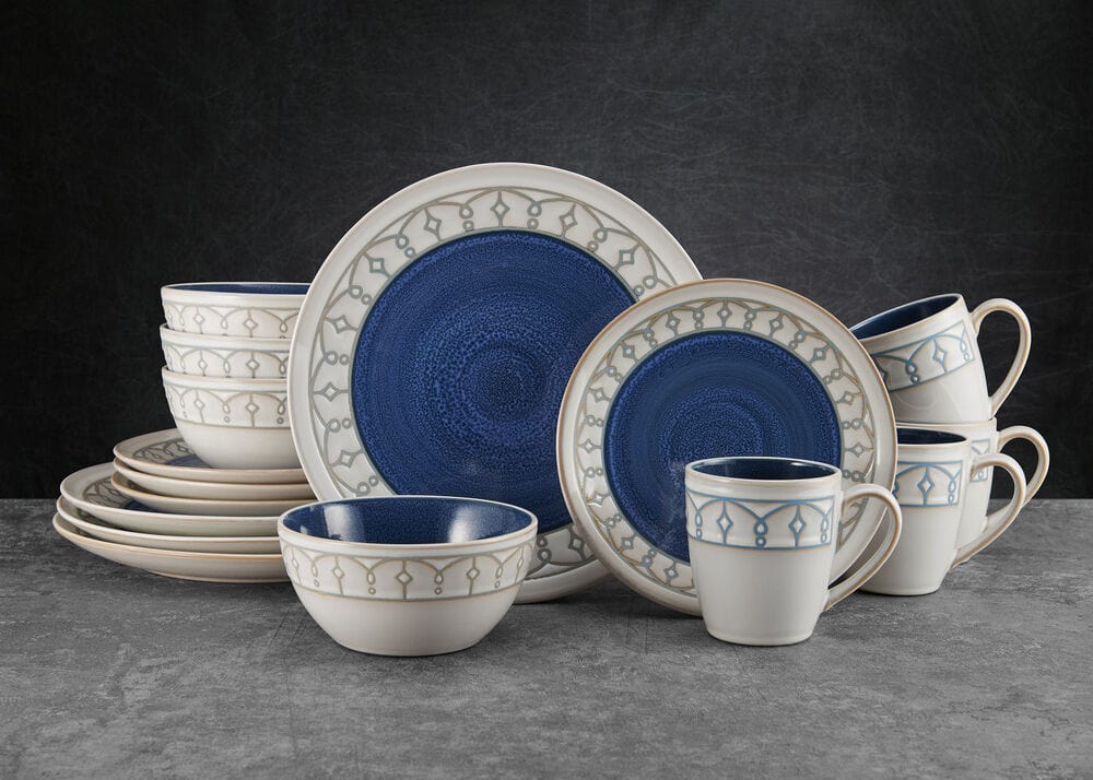 Remi Blue 16 Piece Dinnerware Set. Service for 4
