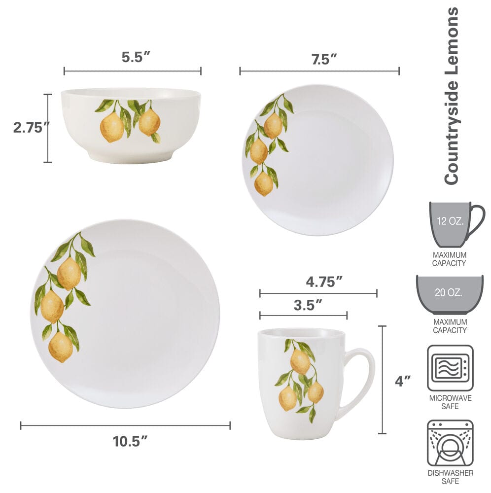 Lemons 16 Piece Dinnerware Set. Service for 4