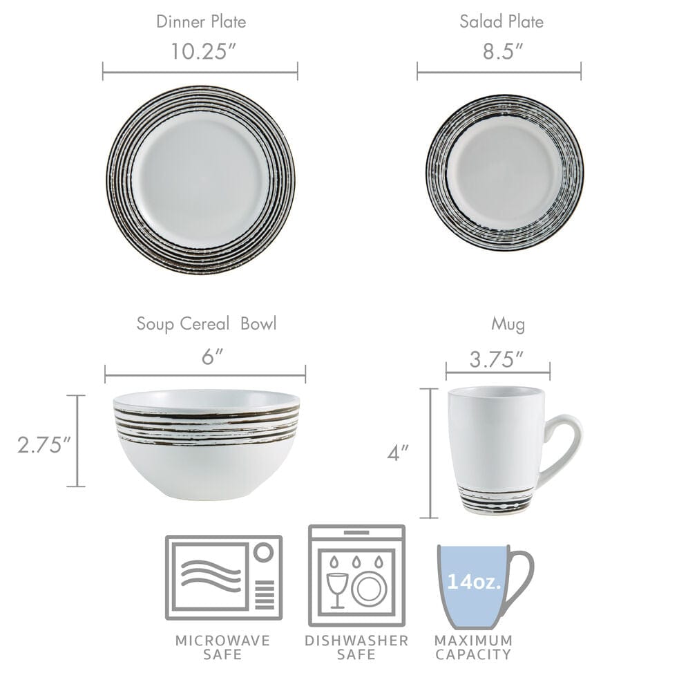 Bryson White 16 Piece Dinnerware Set. Service for 4