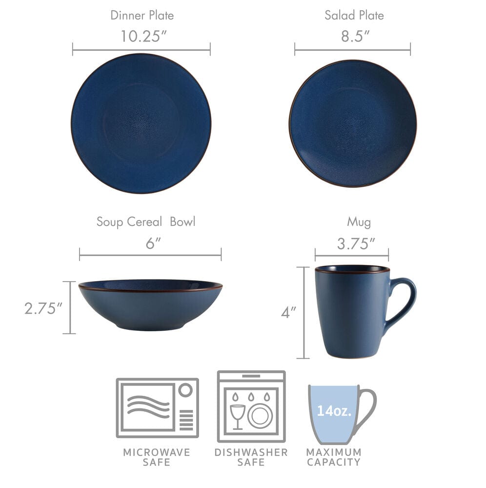 Pierce Blue 16 Piece Dinnerware Set. Service for 4