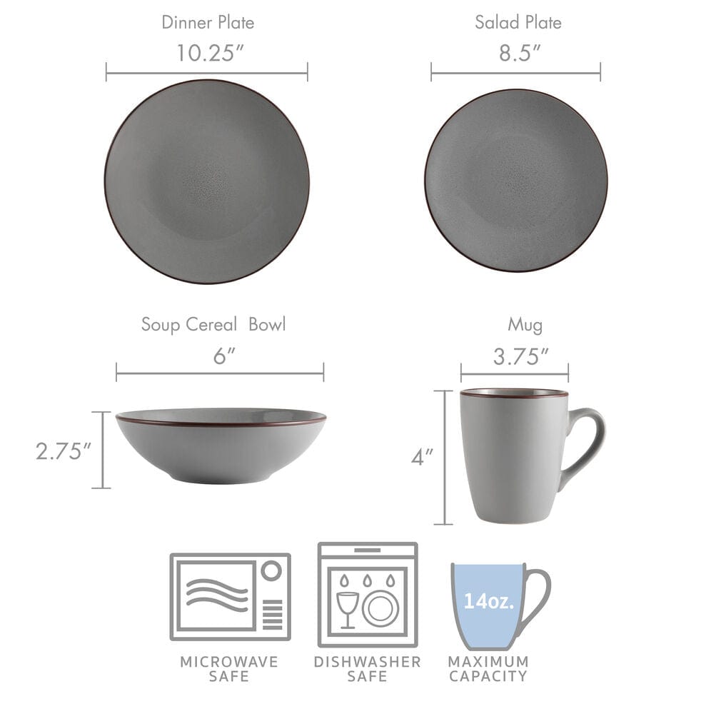 Pierce Gray 16 Piece Dinnerware Set. Service for 4
