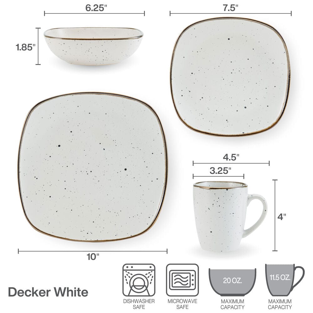 Decker White 16 Piece Dinnerware Set. Service for 4
