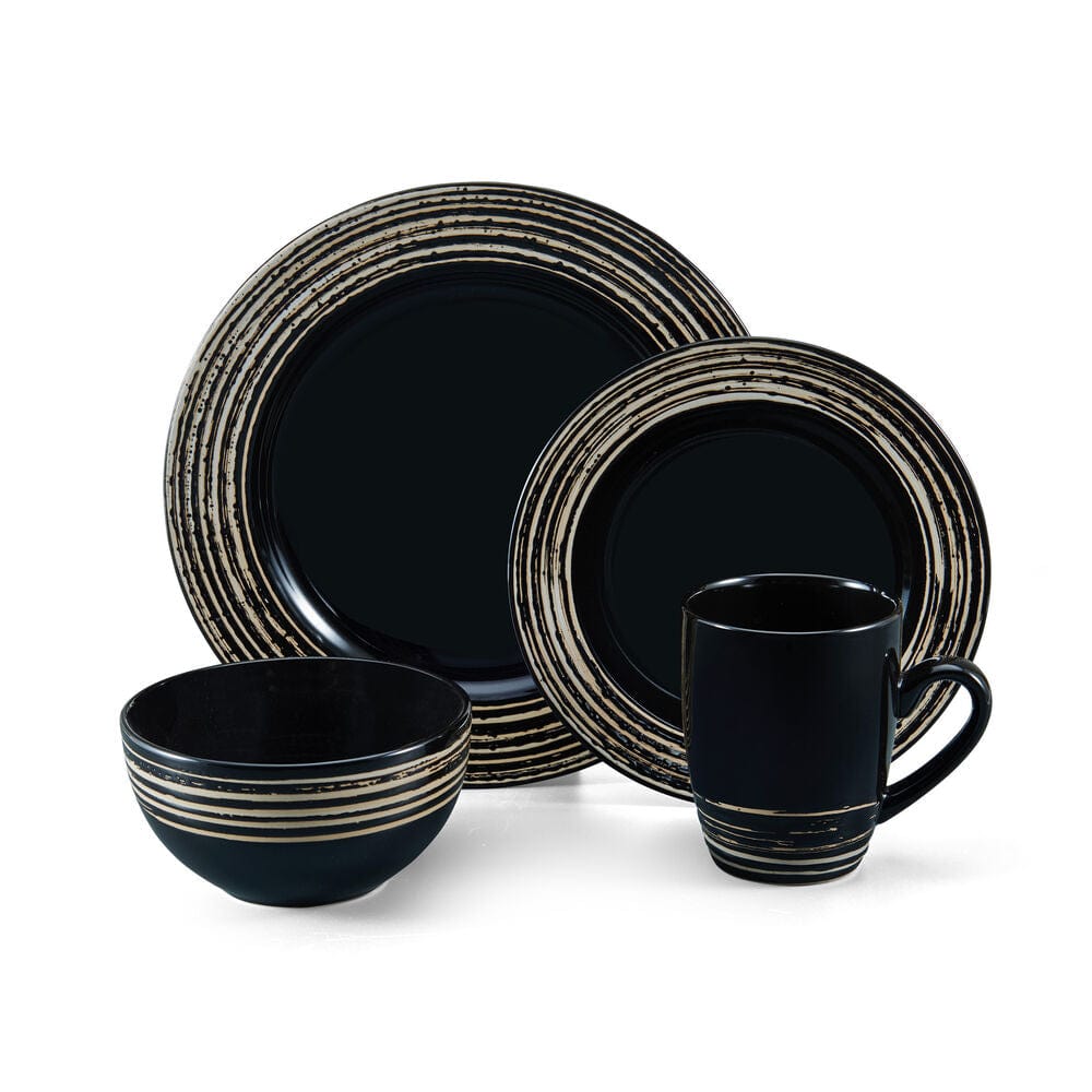 Bryson Black 16 Piece Dinnerware Set. Service for 4