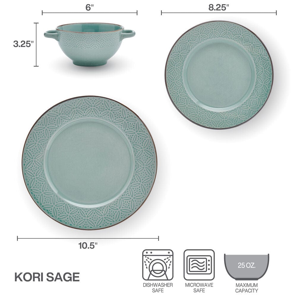 Kori Sage 12 Piece Dinnerware Set. Service for 4