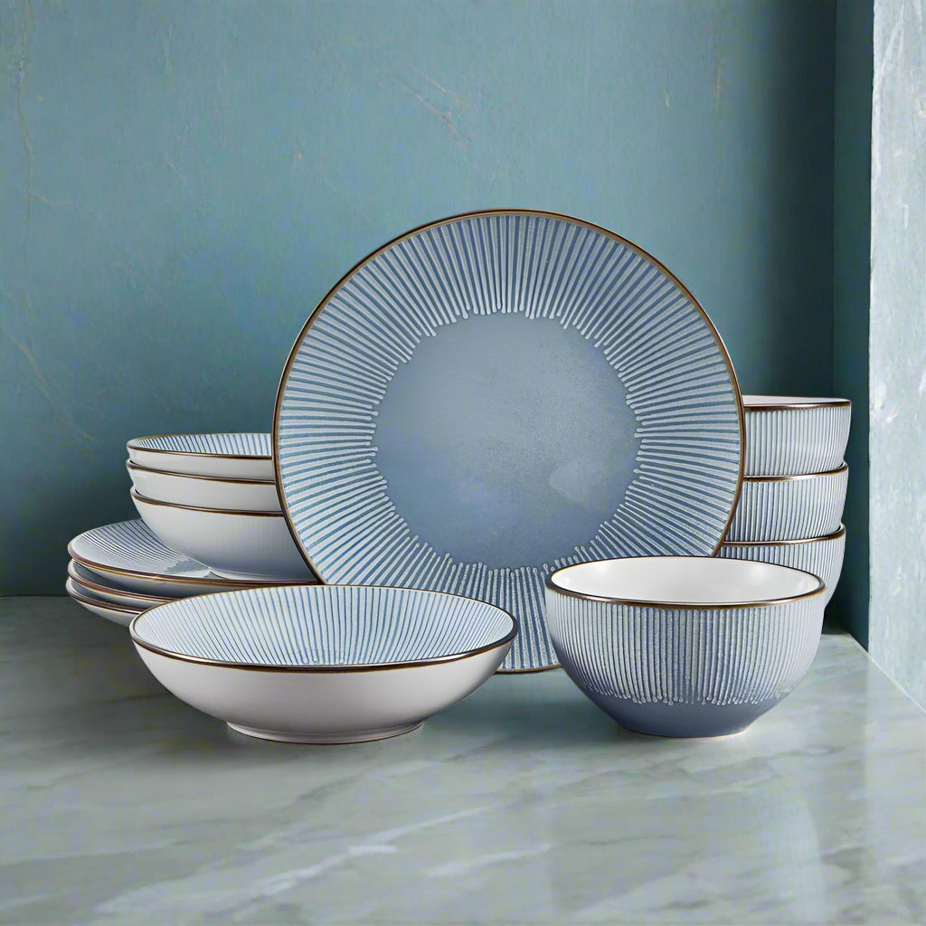 Arlie Blue 12 Piece Pasta Dinnerware Set. Service for 4