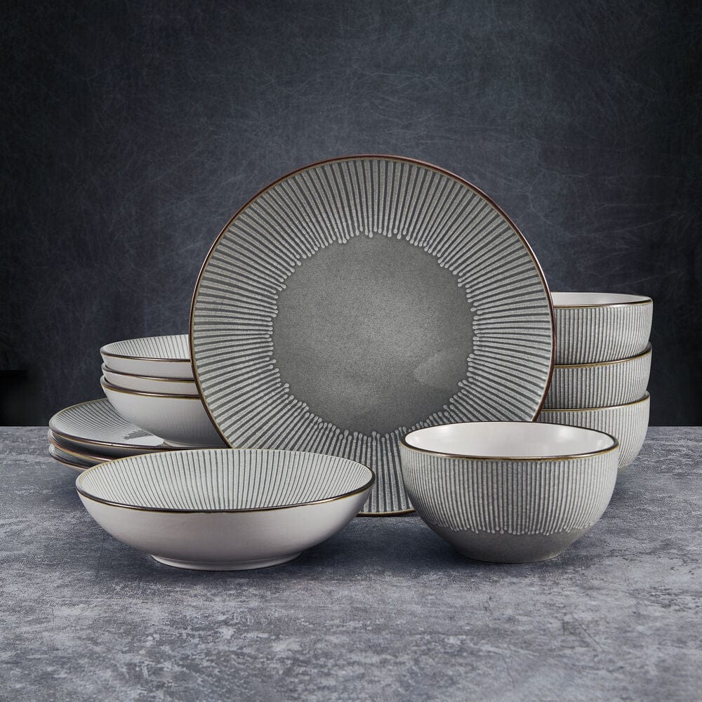Arlie Gray 12 Piece Pasta Dinnerware Set. Service for 4