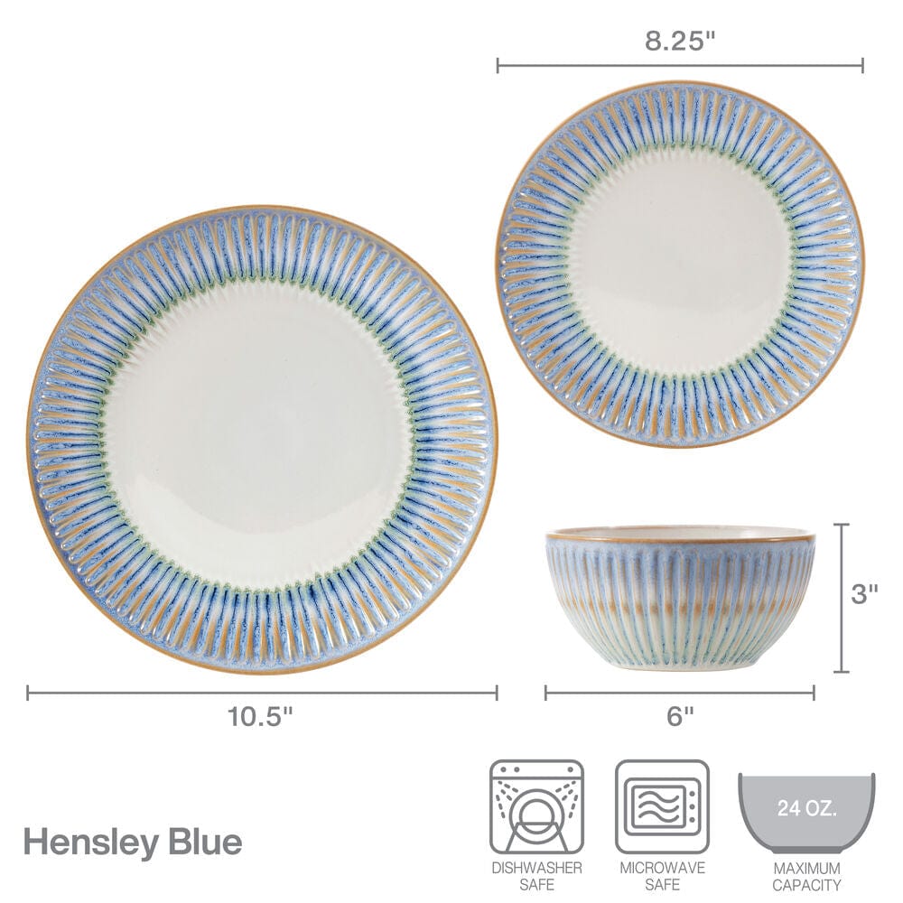 Hensley Blue 12 Piece Dinnerware Set. Service for 4