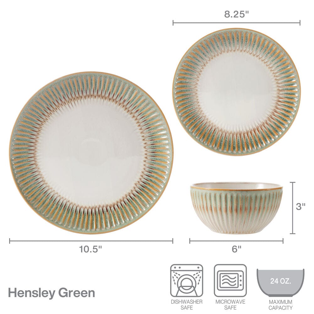 Hensley Green 12 Piece Dinnerware Set. Service for 4
