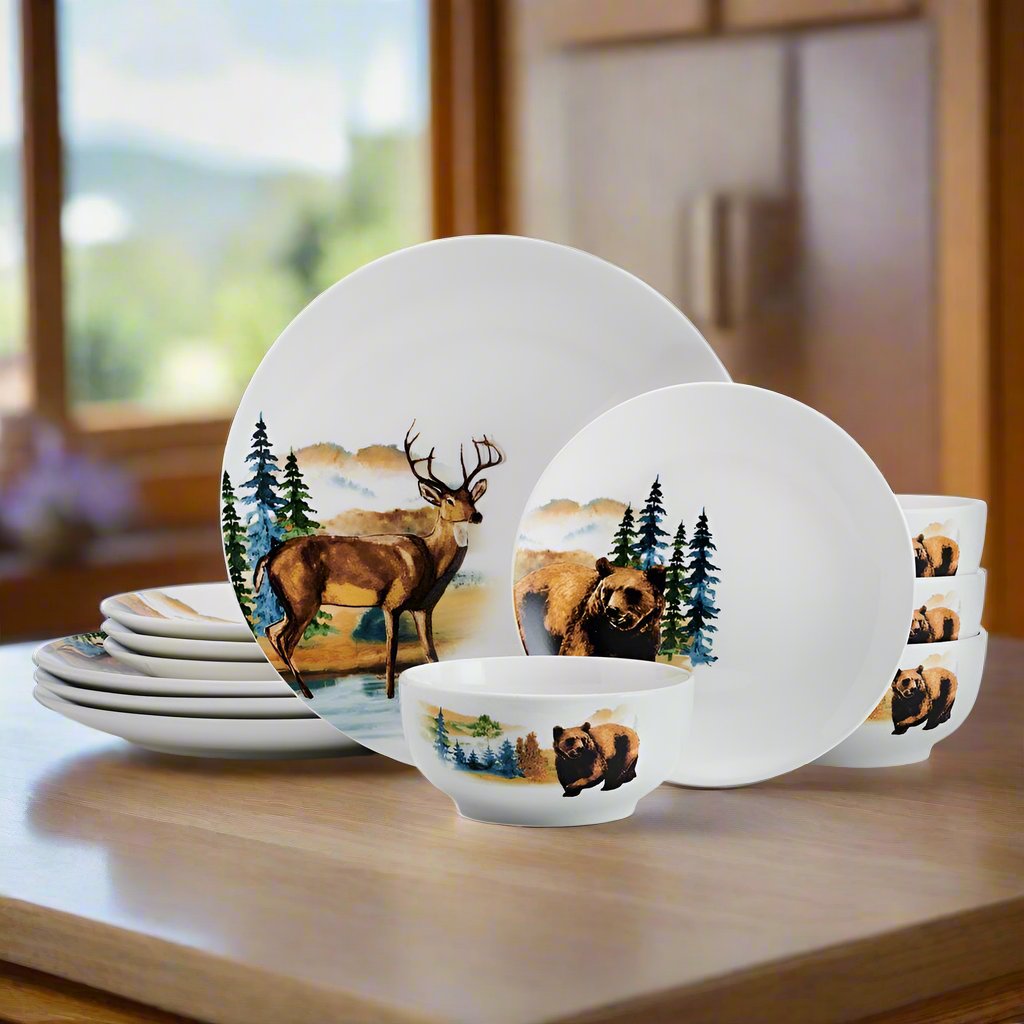 Woodland Animals 12 Piece Dinnerware Set. Service for 4