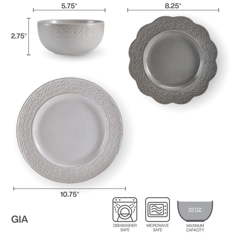 Gia 12 Piece Dinnerware Set. Service for 4
