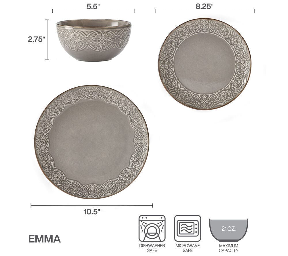 Emma 12 Piece Dinnerware Set. Service for 4
