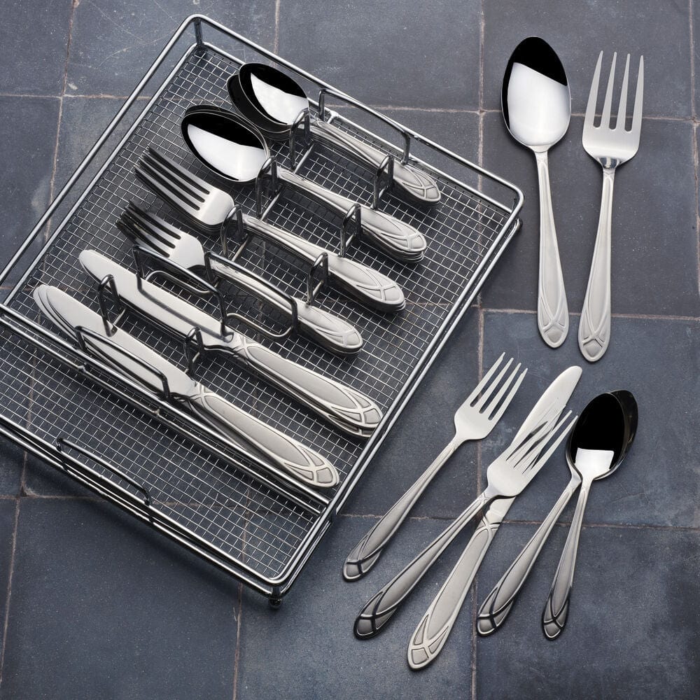 Mirage Frost 42 Piece Flatware Set with Wire Caddy. Service for 8