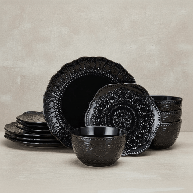 Chateau Midnight 12 Piece Dinnerware Set. Service for 4
