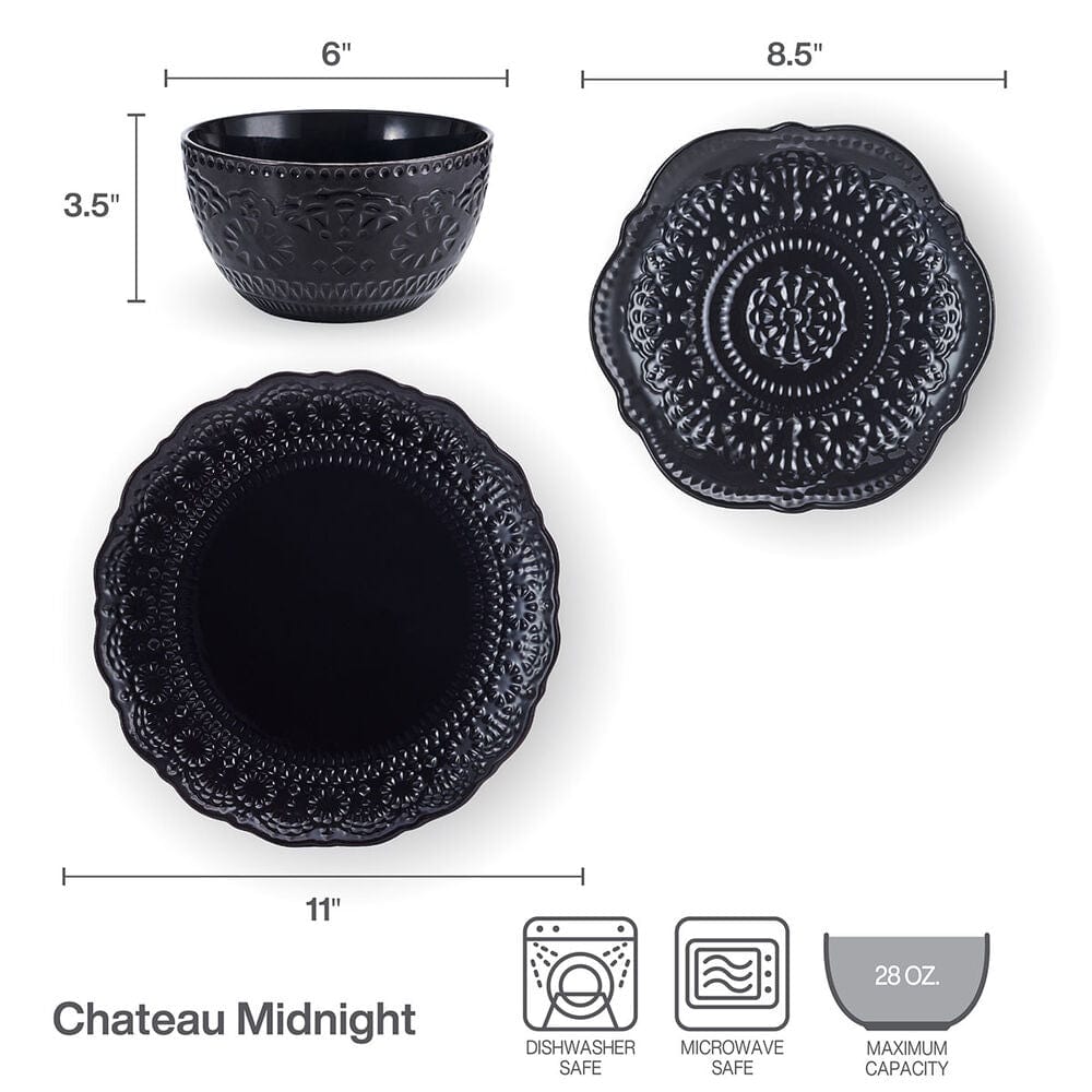 Chateau Midnight 12 Piece Dinnerware Set. Service for 4