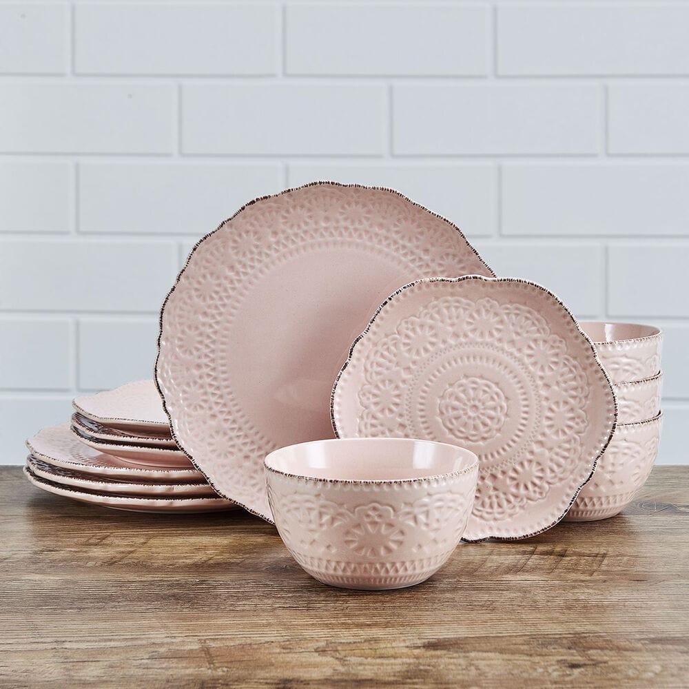 Chateau Pink 12 Piece Dinnerware Set. Service for 4