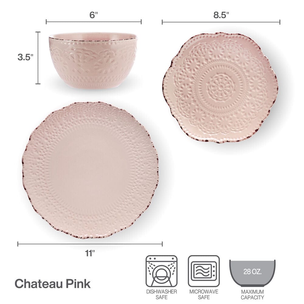 Chateau Pink 12 Piece Dinnerware Set. Service for 4