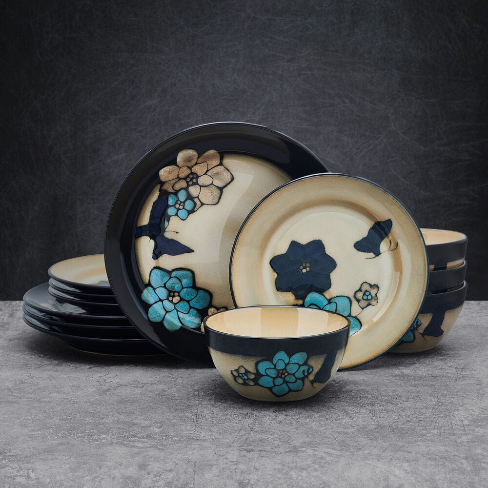 Painted Butterfly Blue 12 Piece Dinnerware Set. Service for 4