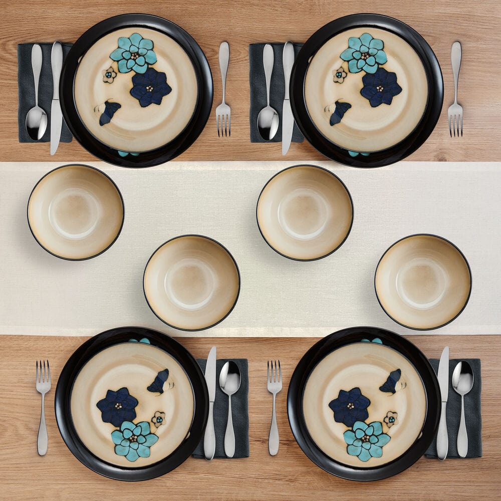 Painted Butterfly Blue 12 Piece Dinnerware Set. Service for 4