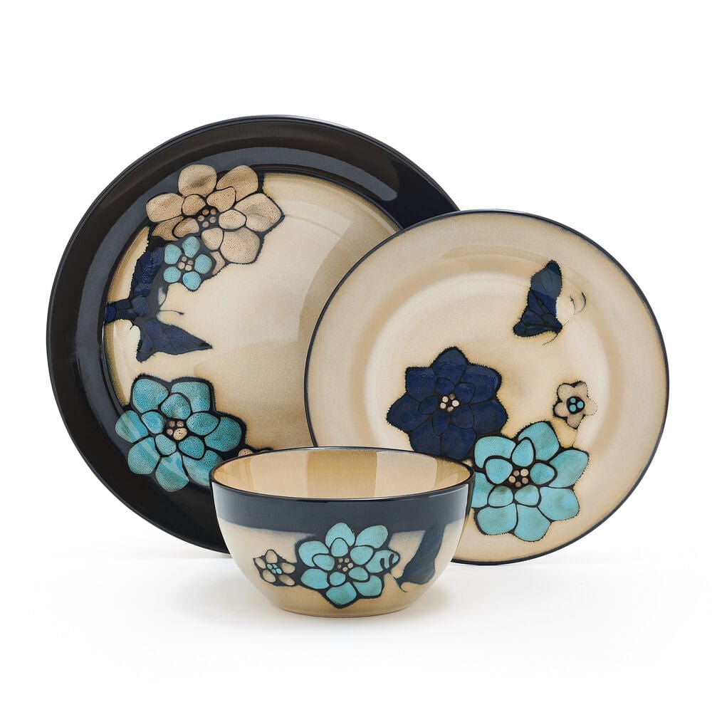 Painted Butterfly Blue 12 Piece Dinnerware Set. Service for 4