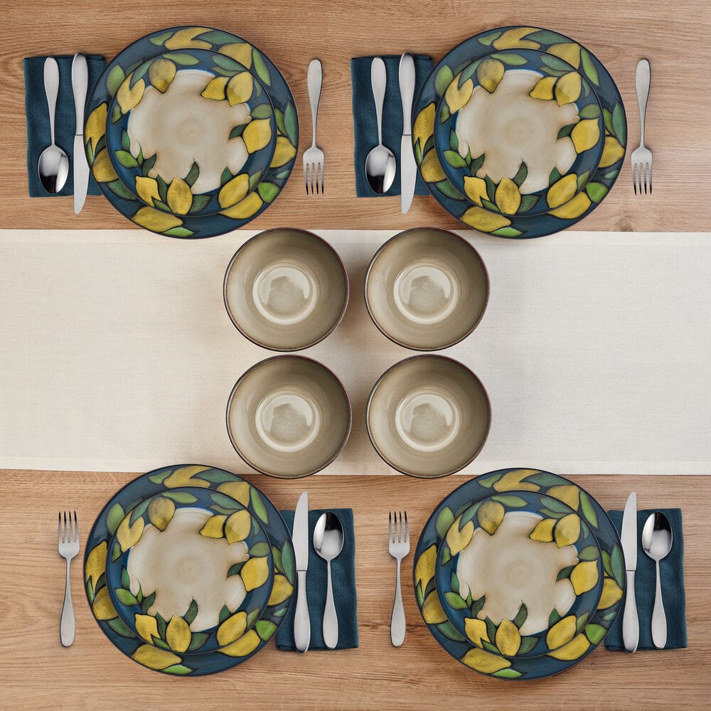 Painted Lemons 12 Piece Dinnerware Set. Service for 4