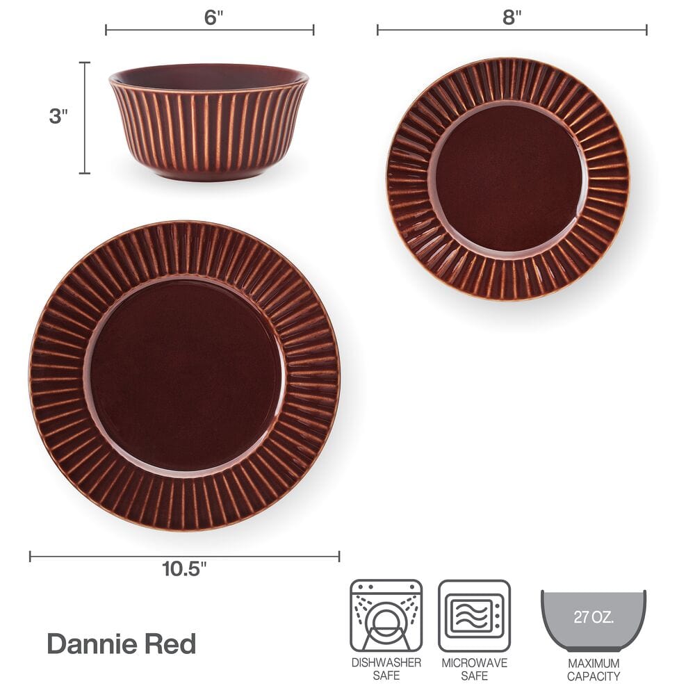 Dannie Red 12 Piece Dinnerware Set. Service for 4