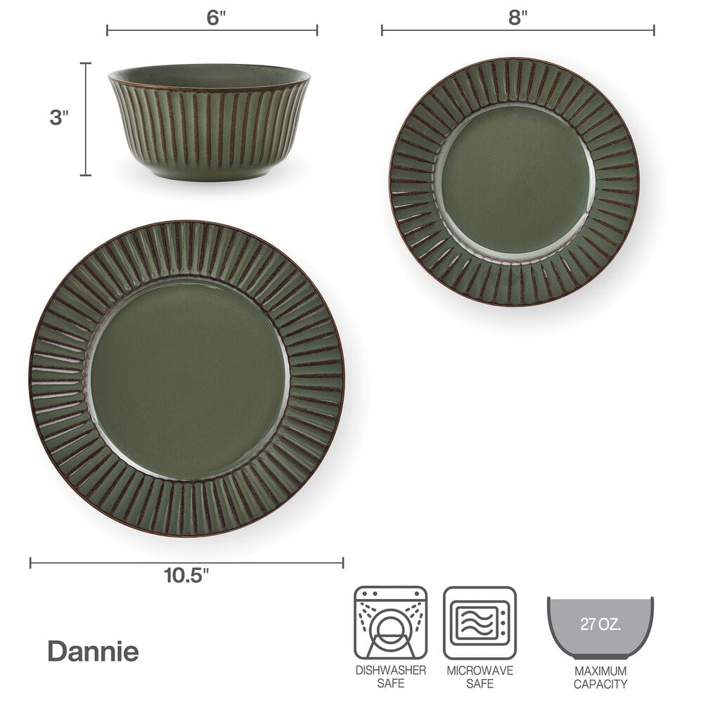 Dannie Green 12 Piece Dinnerware Set. Service for 4