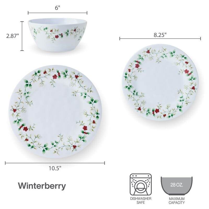Winterberry® Melamine 24 Piece Dinnerware Set. Service for 8