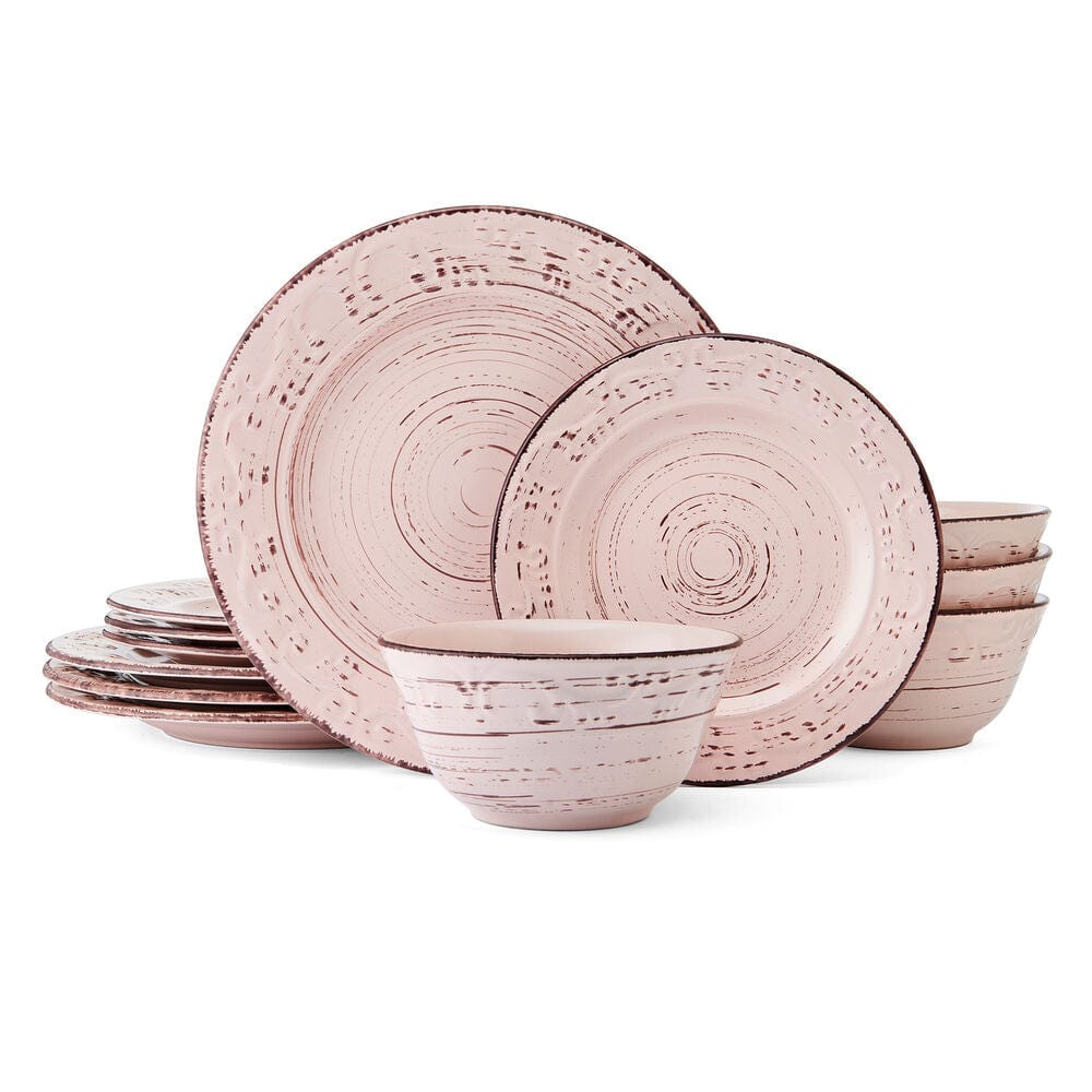 Trellis Pink 12 Piece Dinnerware Set. Service for 4