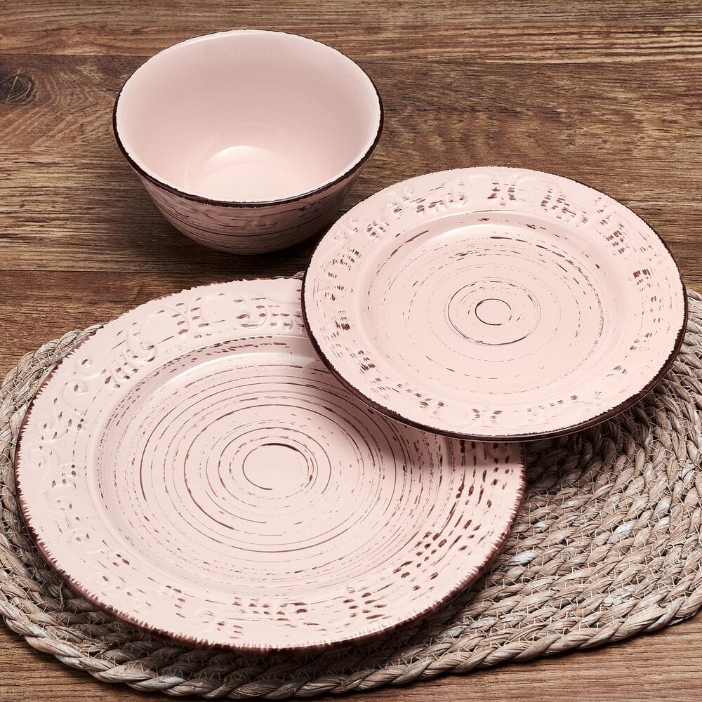 Trellis Pink 12 Piece Dinnerware Set. Service for 4