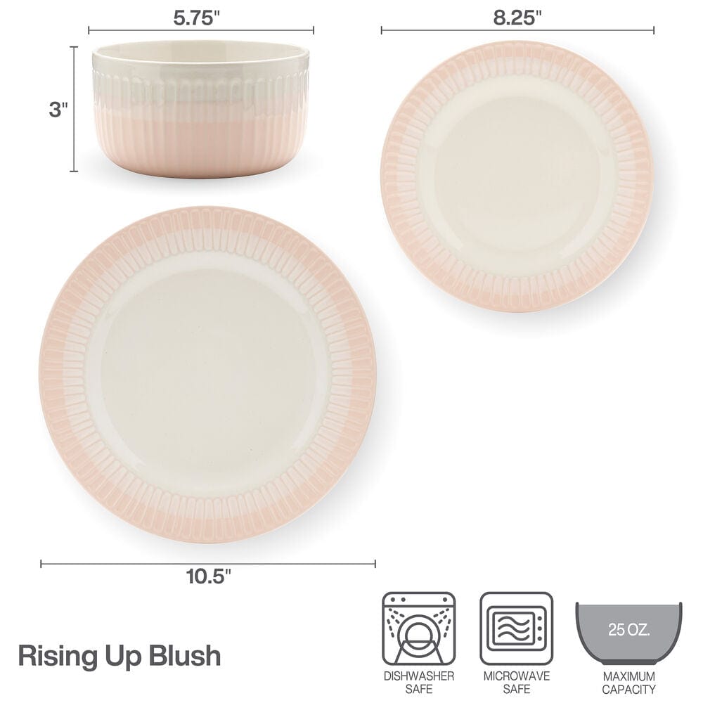 Darbie Angell Rising Up Blush 12 Piece Dinnerware Set. Service for 4