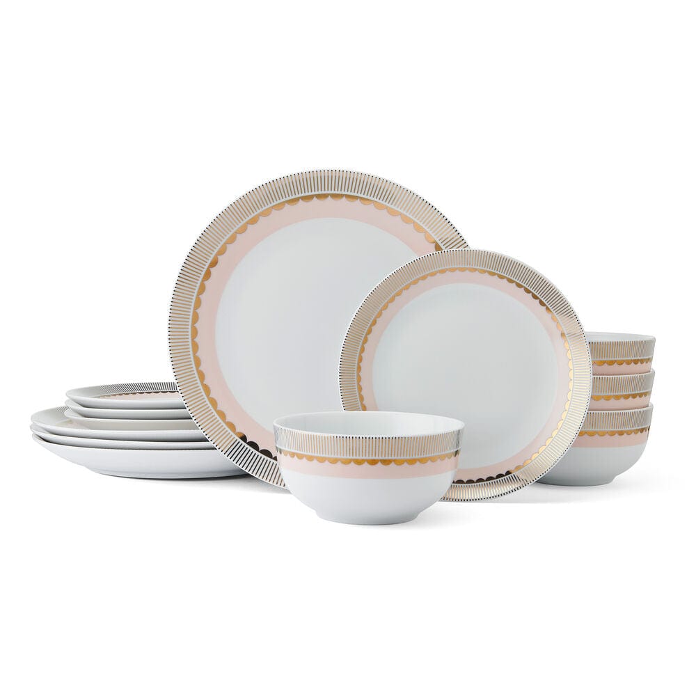 Darbie Angell Golden Charm Metallic 12 Piece Dinnerware Set. Service for 4