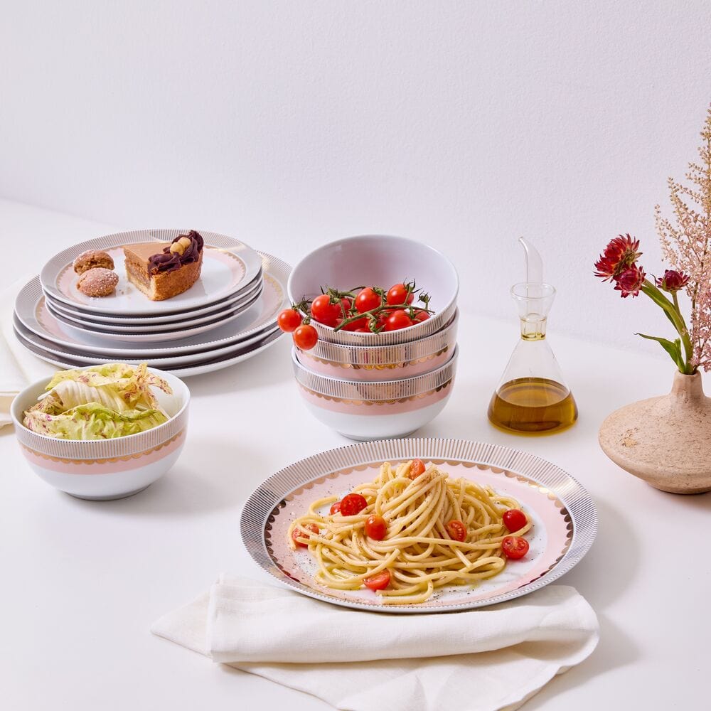 Darbie Angell Golden Charm Metallic 12 Piece Dinnerware Set. Service for 4