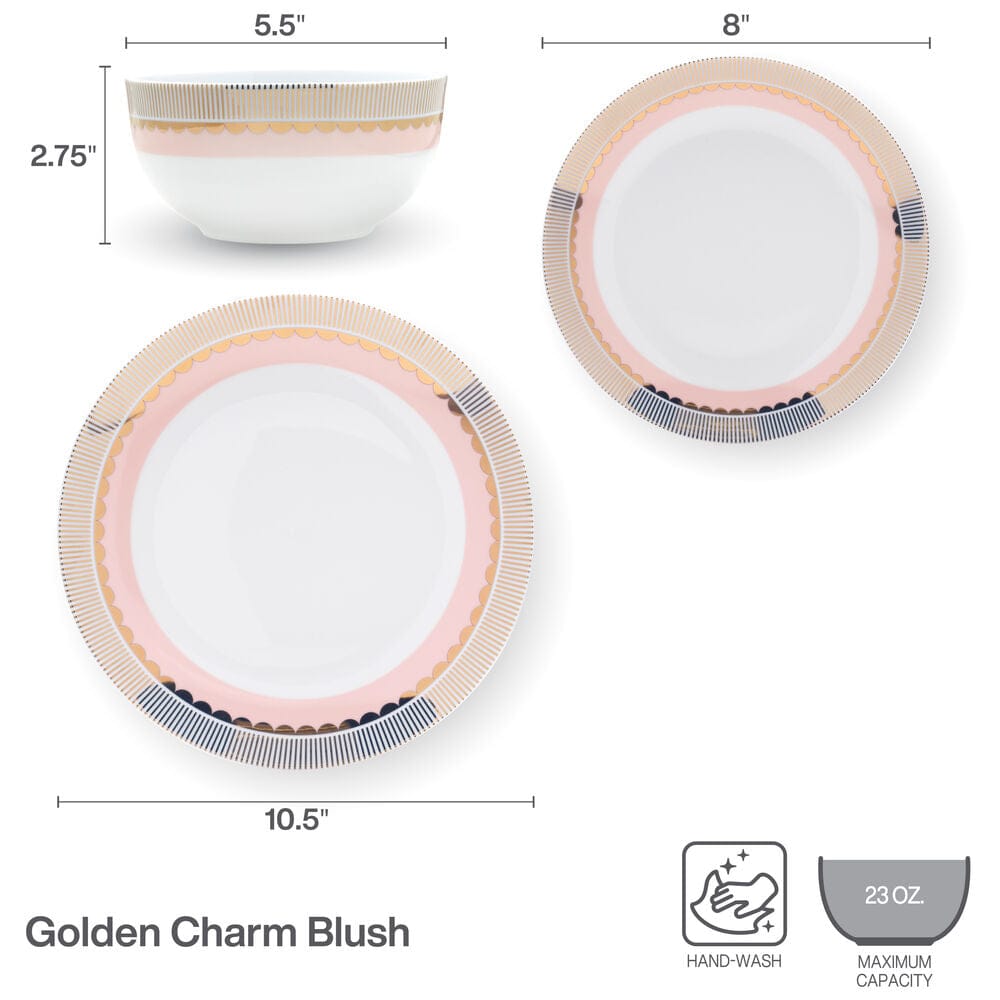 Darbie Angell Golden Charm Metallic 12 Piece Dinnerware Set. Service for 4